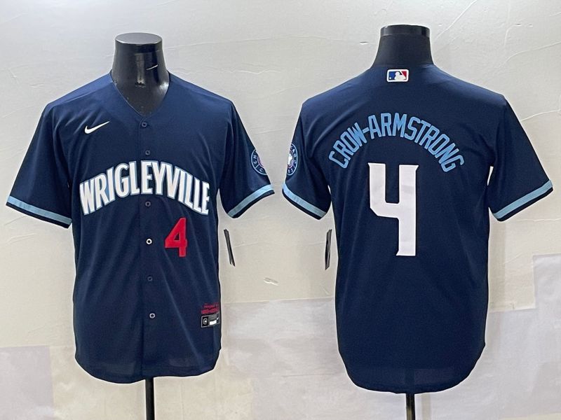 Men Chicago Cubs 4 Crow-Armstrong Dark Blue City Edition 2025 Nike MLB Jersey style 13